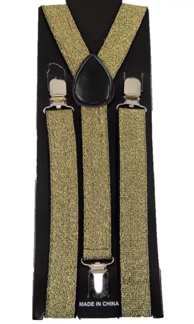 Unisex Gold Glitter Glittered Adjustable Y-Style Back suspenders-New in Package