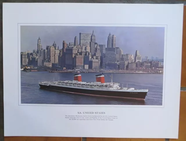 SS UNITED STATES Original Colorful Lithograph