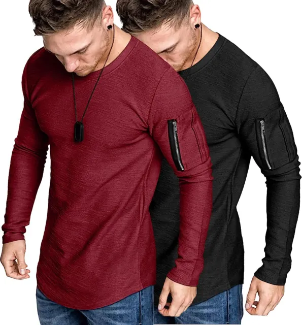 COOFANDY Mens 2 Pack Muscle Workout T Shirt Fitted Athletic Fashion Longline Hip