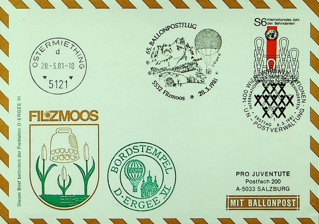Österreich 1981 Pro Juventute 1v Abdeckung Von Balloon Post Sich Salzburg