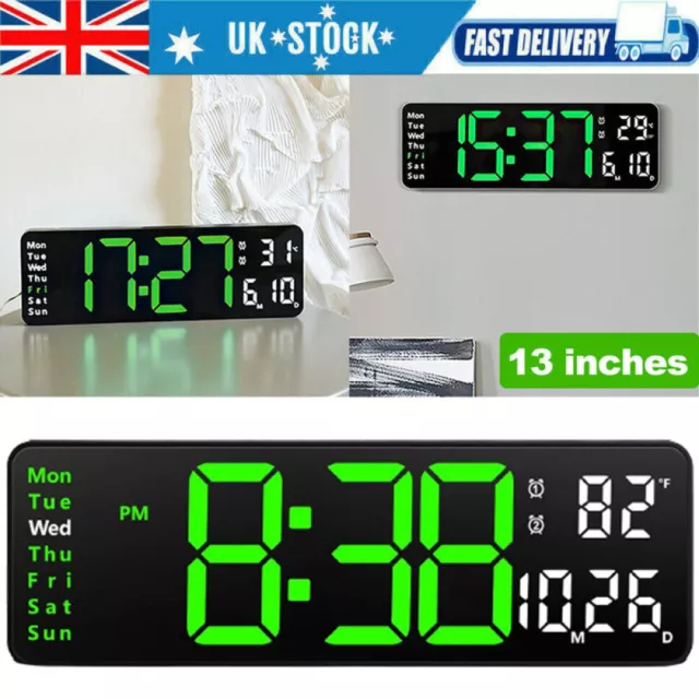 13" LED Digital Wall Clock Temperature Date Display Alarm Clock Home Decor Gift