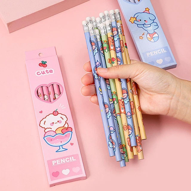 NEW 6Pcs Cute For Kawaii Cartoon Pencils Sketch Items Drawing Student Q6F6