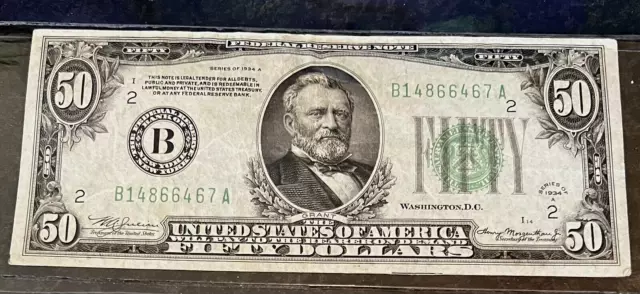 1934 A $50 U.s. Federal Reserve Note, New York, Ny, Uncirculated, B14866467A