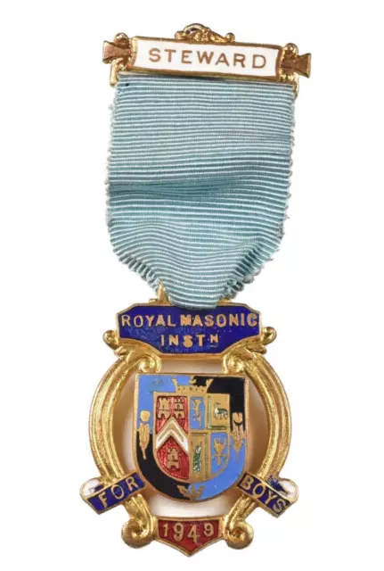 Vintage Old Royal Masonic Institution For Boys 1949 Stewards Enamel Jewel Medal