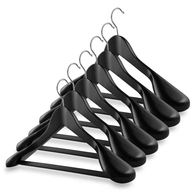 6 Wide Shoulder Wood Suit Hangers - Black