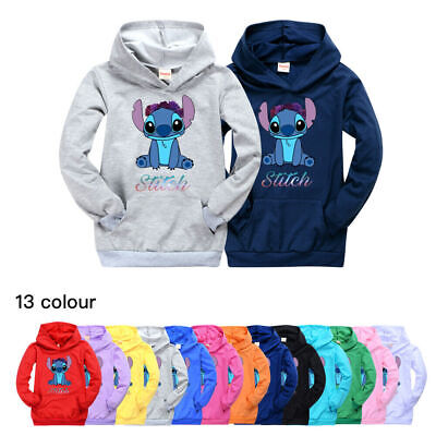 2022 Stitch Kids Hoodie Hooded Long Sleeve Jumper Top Boys Girls Sweatshirt Gift