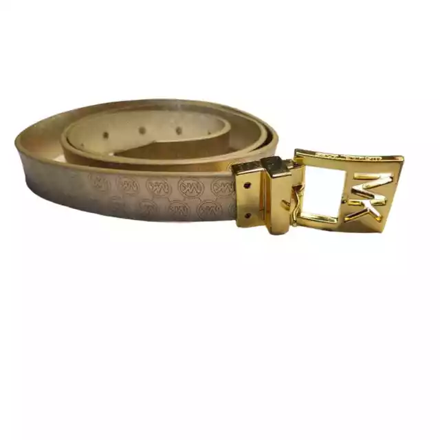 Michael Kors Womens Belt Monogram Logo Leather Gold Buckle Adjustable Casual Xs