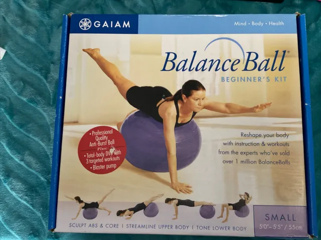 New GAIAM  Balance Ball Beginner's Kit Small 55cm 3 Workout DVD & Pump Bonus DVD