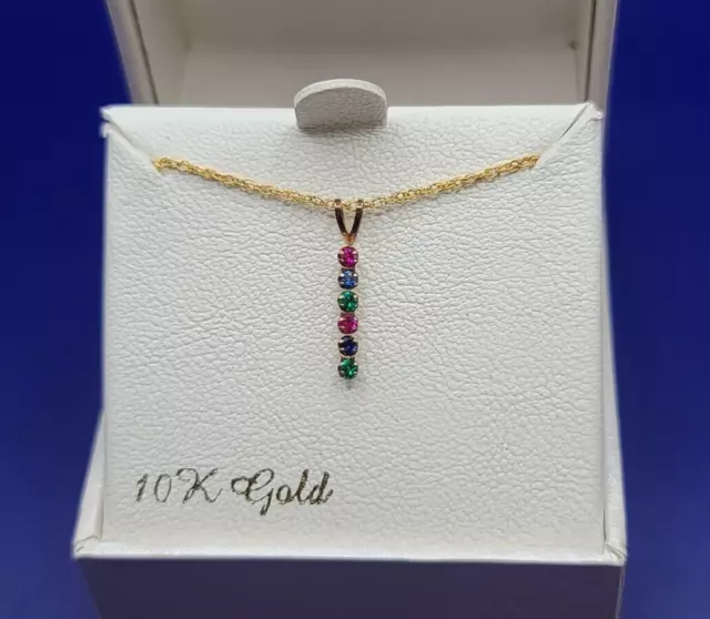 Everlasting Gold 10k Gold Lab-Created Ruby, Emerald & Sapphire Stick Necklace