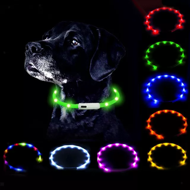 Haustier Hund LED Halsband Silikon USB wiederaufladbar Anti Verloren blinkende