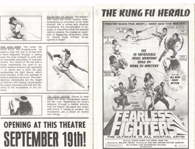 Fearless Fighters 1970s ad brochure  Kung Fu movie!