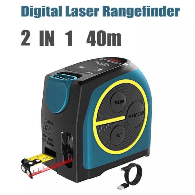 DTAPE 2-in-1 131Ft Laser Tape Measure Silent USB Rechargeable LCD Display IP54