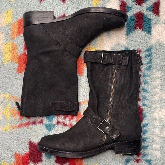 Eileen Fisher Log leather moto boots 10 black 3