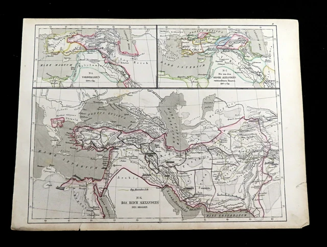 Alexander The Great Empire Map Arabia Middle East GERMAN Antique Engraving 1867