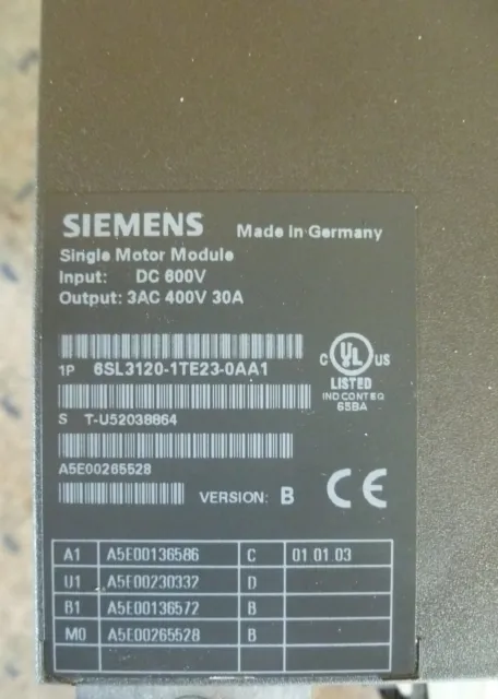 Siemens 6SL3120-1TE23-0AA1 Single Motor Module