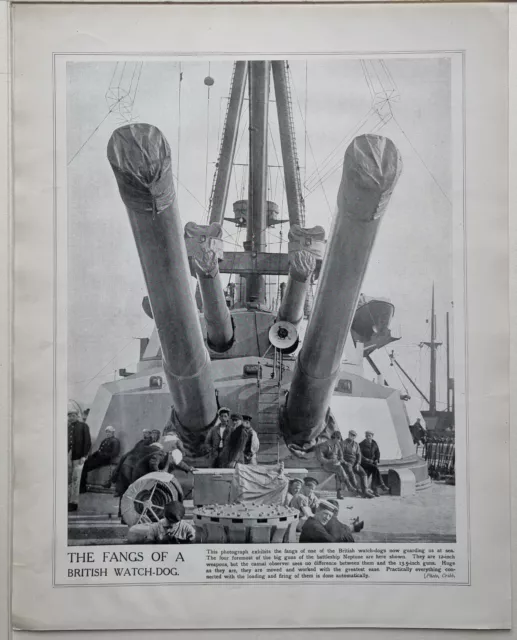 1915 Ww1 Print & Text Battleship Neptune Big Guns Fangs British Watch-Dogs