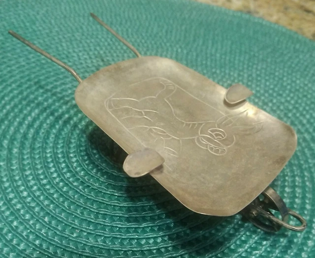Vintage Taxco Mexican Sterling .925 Silver Donkey Wheelbarrow Ashtray