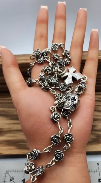 King Baby Rosary "Maltese Sugar Skull" Necklace Heavy Sterling 👑 Lowest Price👀 2