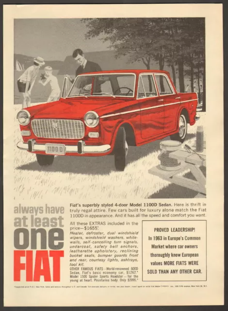 1964 Fiat Motor Co. print ad red Model 1100D 4-dr Sedan