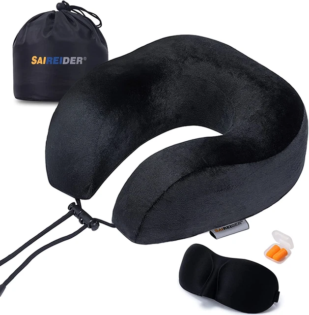 SAIREIDER Neck Pillows for Travel 100% Memory Foam Adjustable Travel Pillows wit