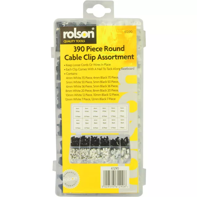 Rolson Round Cable Clips Wall 4mm 5mm 6mm 8mm 10mm 12mm White Black Nail Plugs 3