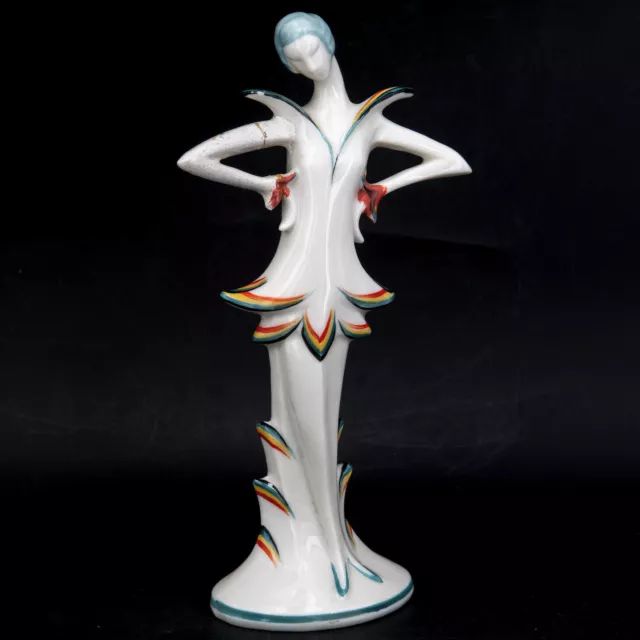 16 cm - Beschädigte Art déco Sitzendorf Porzellan Figur Frau Voigt - um 1930