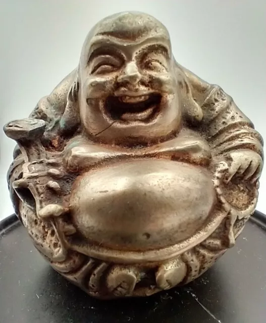 Vintage Brass Wealth Happy Laughing Sitting BUDDHA Statue Figurine 2"