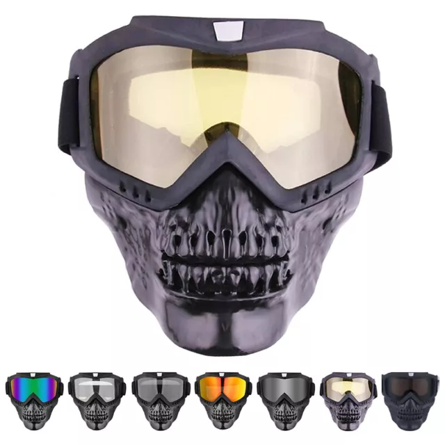 Motorcycle Goggles with Detachable Skull Face Mask ATV Dirt Bike Racing Eyewear