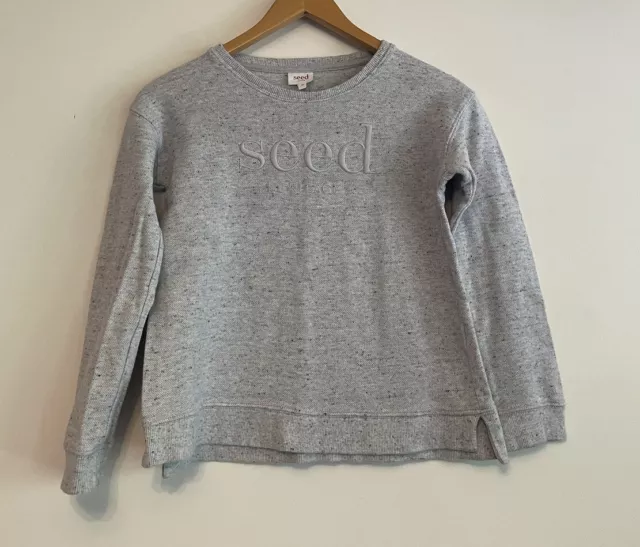 Seed Heritage Grey Marle Spell Out Logo Crew Neck Pullover Jumper Size 10 Years