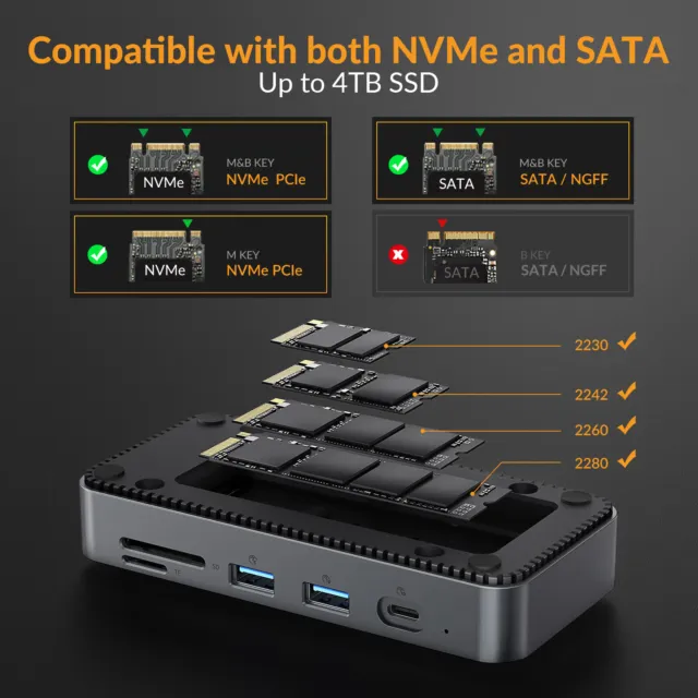IDSONIX M.2 NVME SATA SSD Gehäuse USBC Hub USB 3.2 10IN1 Dockingstation 10Gbit/s 3