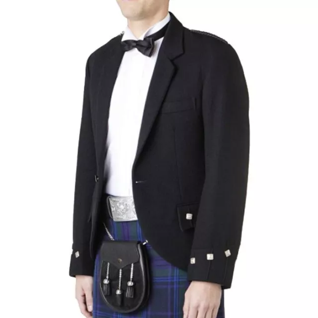 Handmade Men's Black Serge Wool Argyle Kilt Jacket Economy Scottish Kilt Jacket