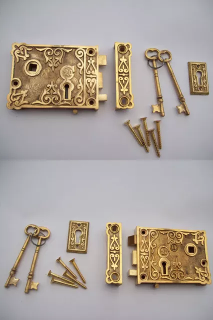 Solid cast aged brass georgian/victorian old style door rim lock reproduction