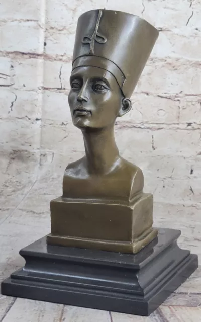 Egyptian Queen Nefertiti Bust Egypt Decor Statue 10"H Genuine Bronze Patina Gift