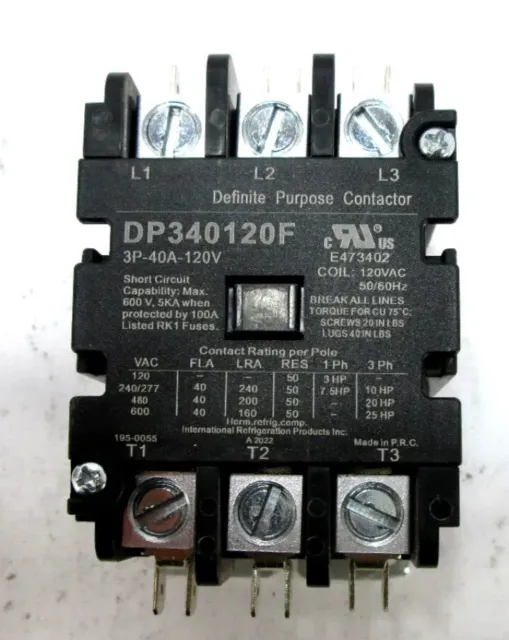 IRP - DP340120F - Contactor - Definite Purpose - 3 Pole - 40A - 120V Coil -40FLA