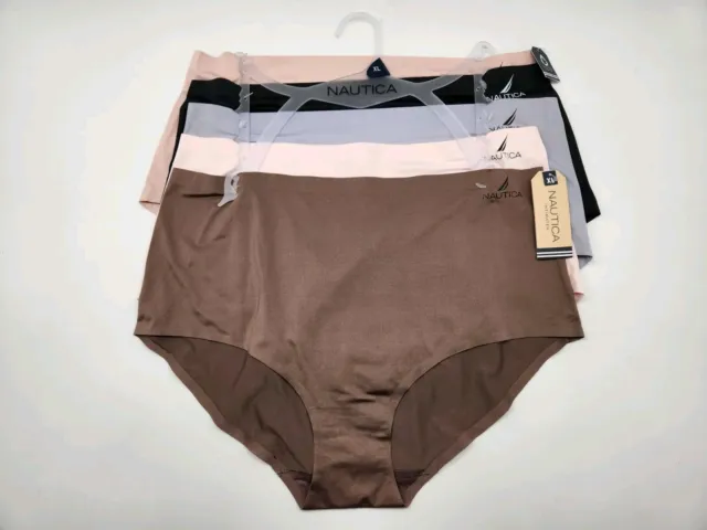 NAUTICA Women's XLarge 5 Pack Logo Panties Black Gray Brown Beige Cream