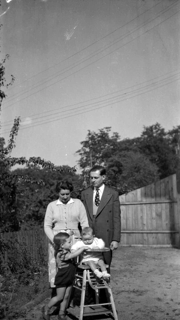 Family Portrait Parents Kids Garden - Antique Photo Negative Year 1940 50