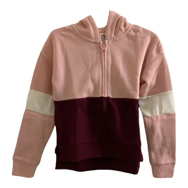 Athletic Works Girls Pink Fleece Sweatshirt Hoodie Color Block Zip-Up Size 6/6X