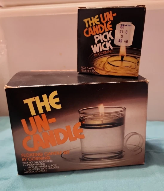 VINTAGE PYREX THE UNCANDLE floating candle set Corning in ORIGINAL BOX