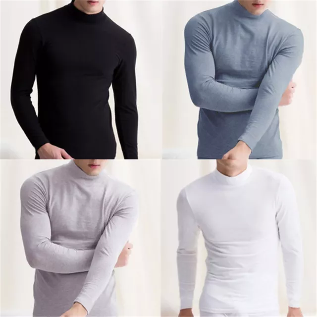 T-shirt da uomo calda manica lunga dolcevita maglione maglia collo alto tee top
