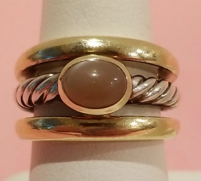 DAVID YURMAN 18K & STERLING SILVER TRIPLE CABLE CHALCEDONY STONE RING sz 6 1/2