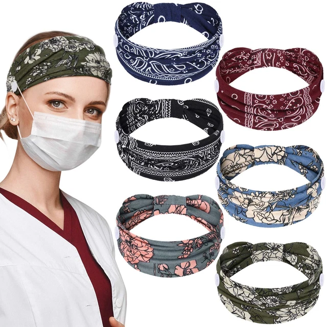 6 Pieces Nursing Headbands with Buttons for Nurses Doctor Women Boho Bandana ...