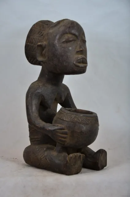 Luba Seated bagger female Carving Wood Custom Base Congo African Art