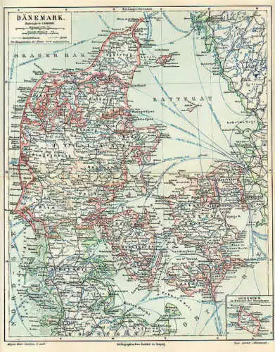 DÄNEMARK Danmark Jütland Lolland Sylt LANDKARTE von 1897 Seeland Fünen Bornholm