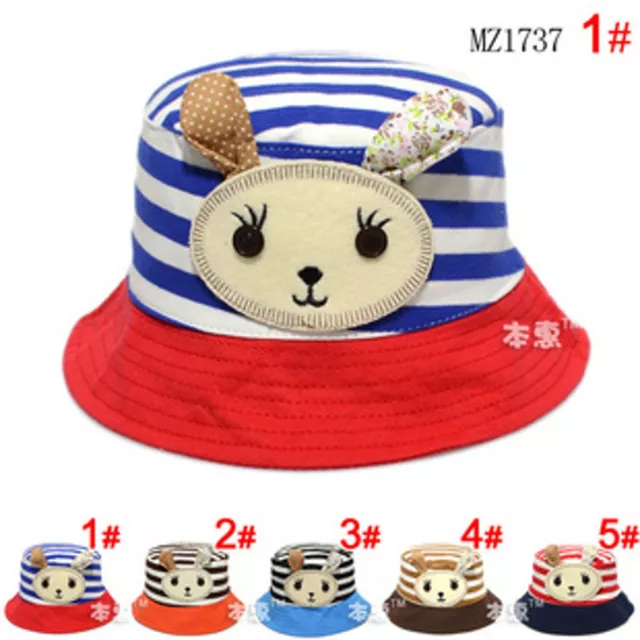 1 Girls Boys Kids children Cotton Stripe Bunny Bucket Sun Hat beach outdoor Cap