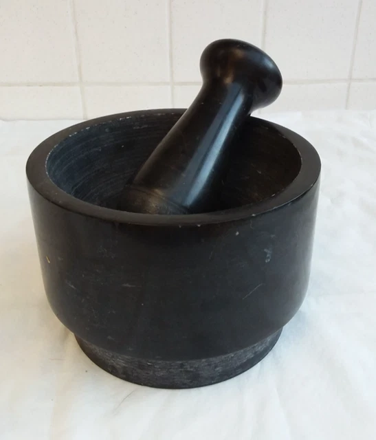 Mortier Et Pilon En Marbre Noir - Occasion, Très Bon état
