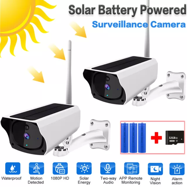 2PK HD 1080P Wireless Solar Power WiFi Outdoor Home Security Camera Night Vision