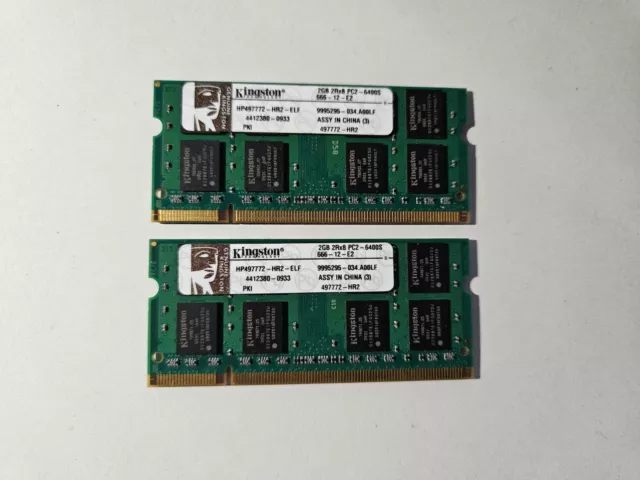 4GB ( 2 X 2GB ) PC2-6400 DDR2-800 MHz Laptop RAM KINGSTON HP497772-HR2-ELF