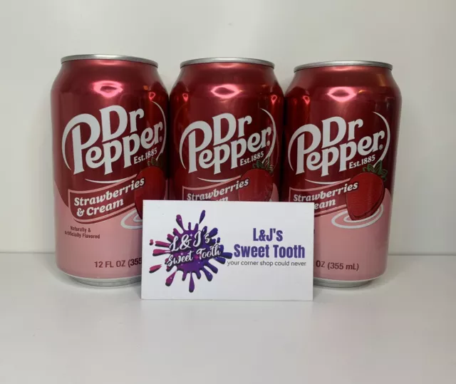 Dr Pepper Strawberries & Cream Fizzy Soft Drinks American Import 355ml (x3 Cans)