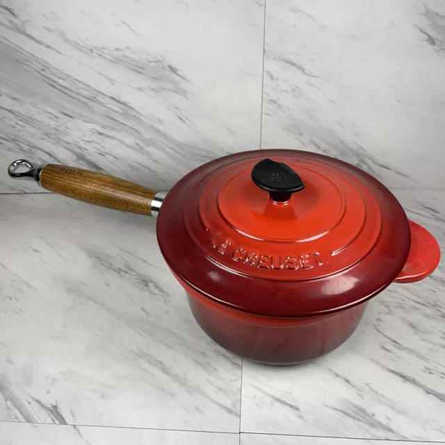 Vintage Le Creuset 18 Small Saucepan Pot Red Wooden Handle Enamel Cast Iron