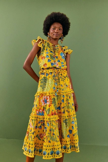 Anthropologie yellow floral best sale dress